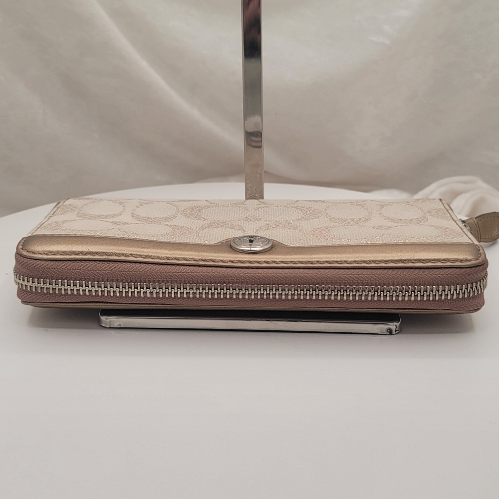 Gorgeous Gold and Tan Logo Optic Jacquard Continental Zip Wallet - Picture 5 of 8